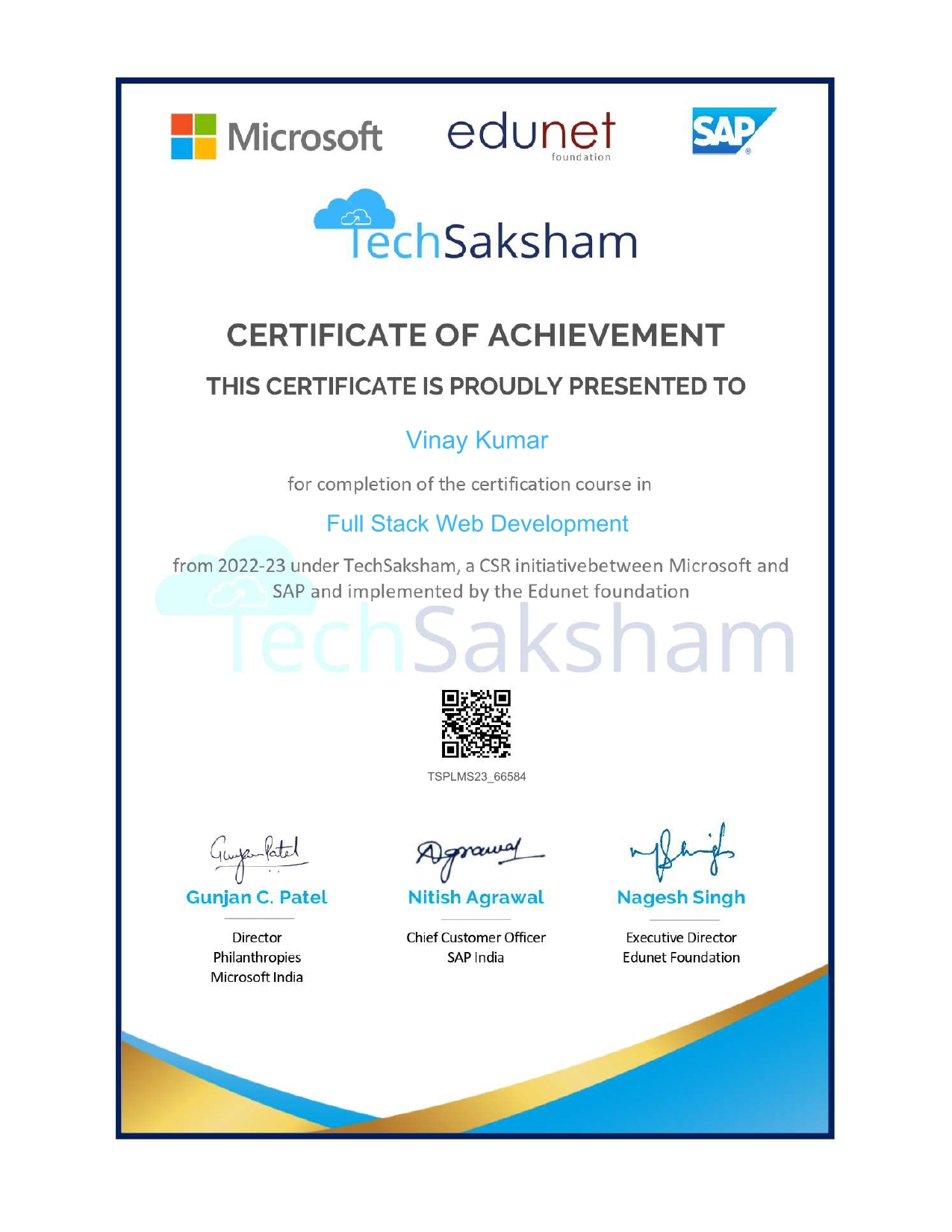 Vinay Kumar Certificates